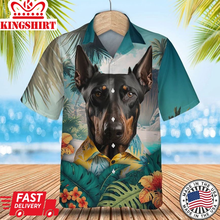 Doberman Pinscher Paradise Breeze - Embrace the Tropical Vibes with this 3D Trendy Hawaiian Shirt