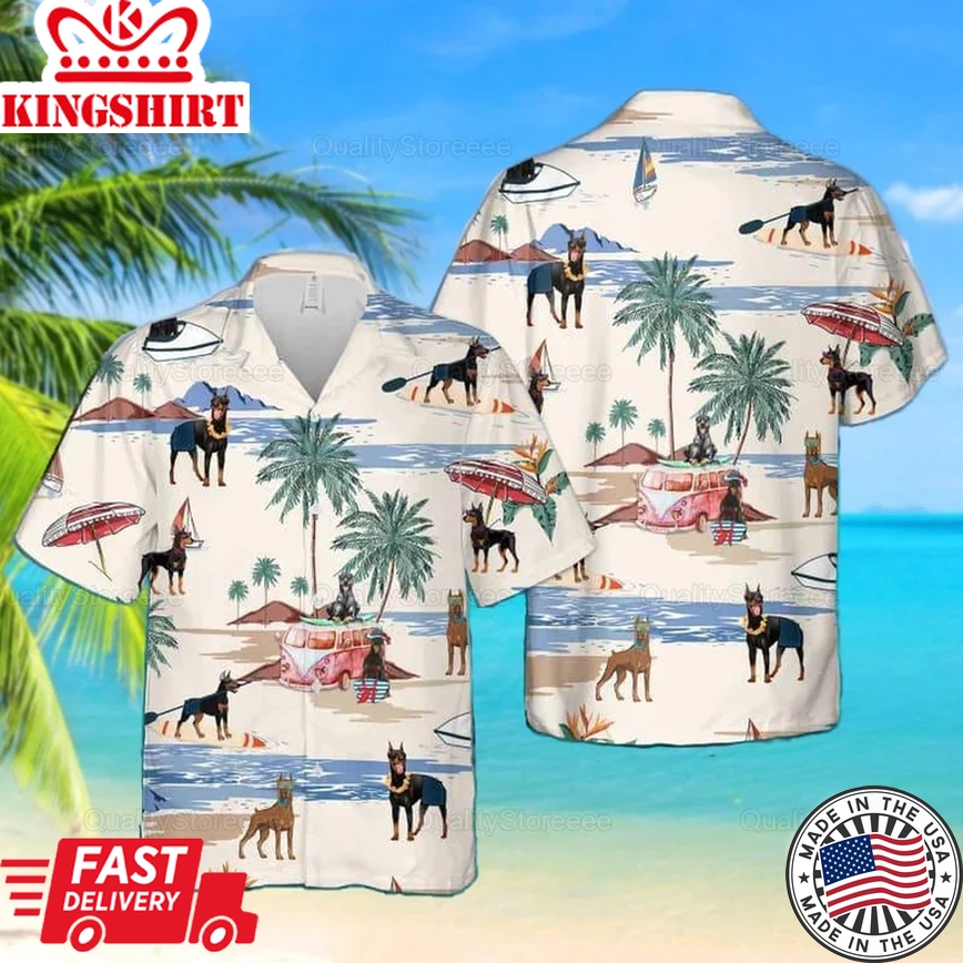 Doberman Pinscher Trendy Hawaiian Shirt, Doberman Shirt, Doberman Beach Shirt