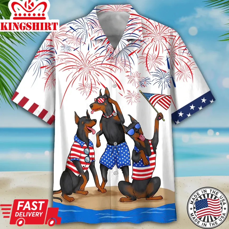 Dobermann Trendy Hawaiian Shirts Independence Day Is Coming, Usa Patriotic Trendy Hawaiian Shirt