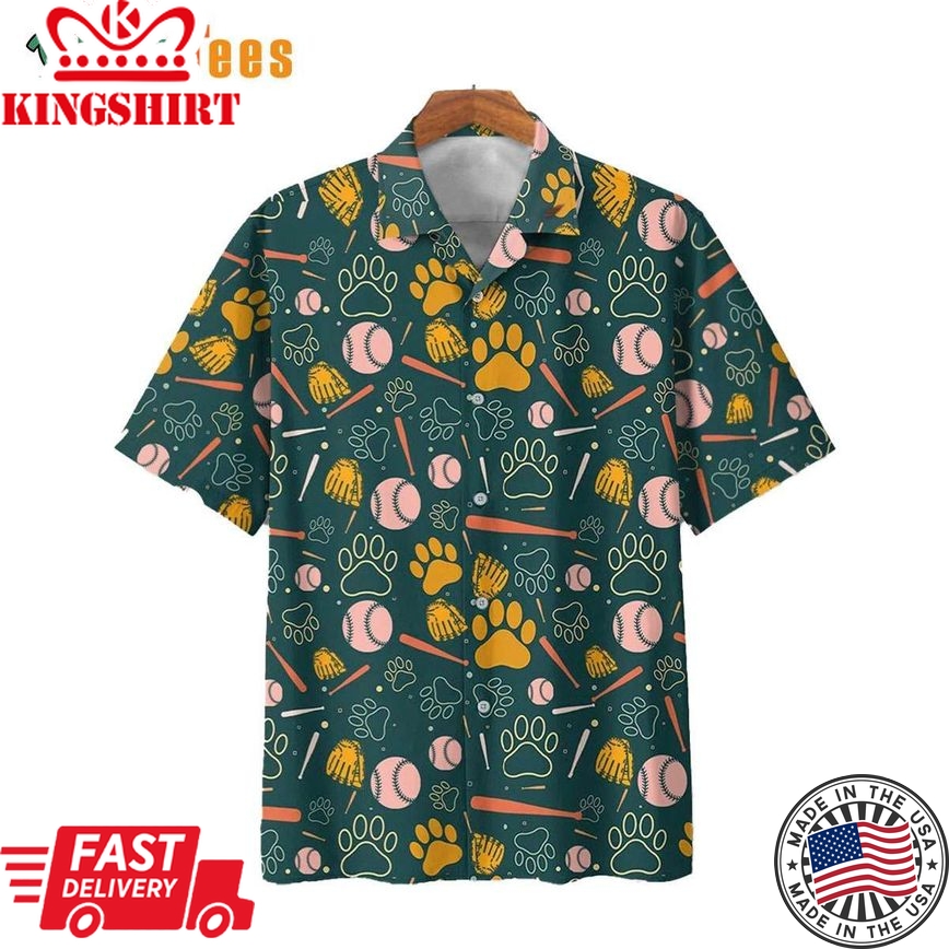 Dog And Baseball Pattern On Green Trendy Hawaiian Shirt, Dog Trendy Hawaiian Shirt Perfect Gifts For Your Loved Ones