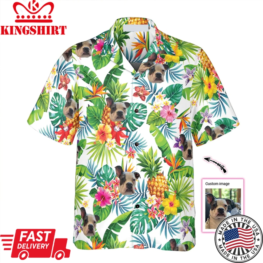 Dog And Tropical Pineapple Custom Photo Men Trendy Hawaiian Shirt For Dog Lovers