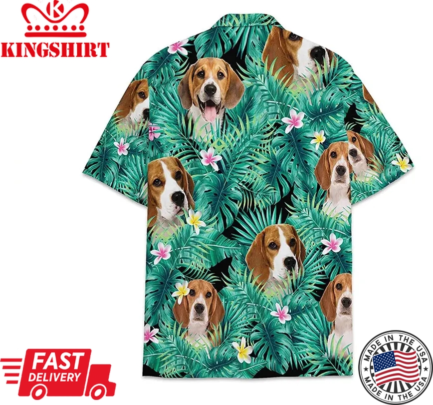 Dog Beagle Pattern Short Tall Trendy Hawaiian Shirt, Button Up Aloha Shirt For Men, Women