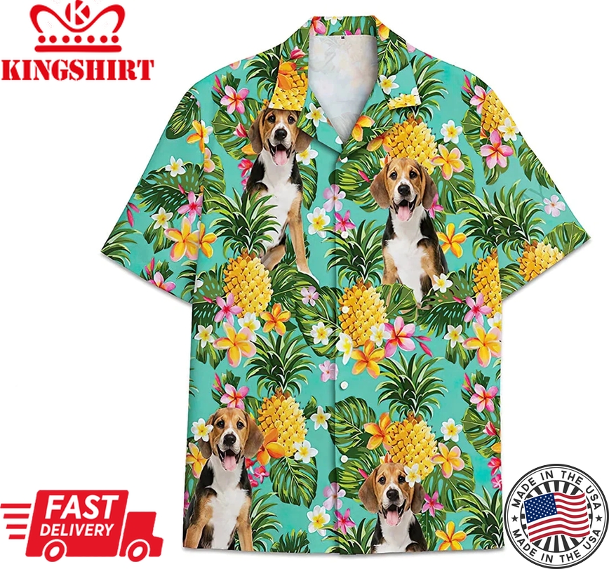 Dog Beagle Pineapple Pattern Short Tall Trendy Hawaiian Shirt, Button Up Aloha Shirt For Men, Women