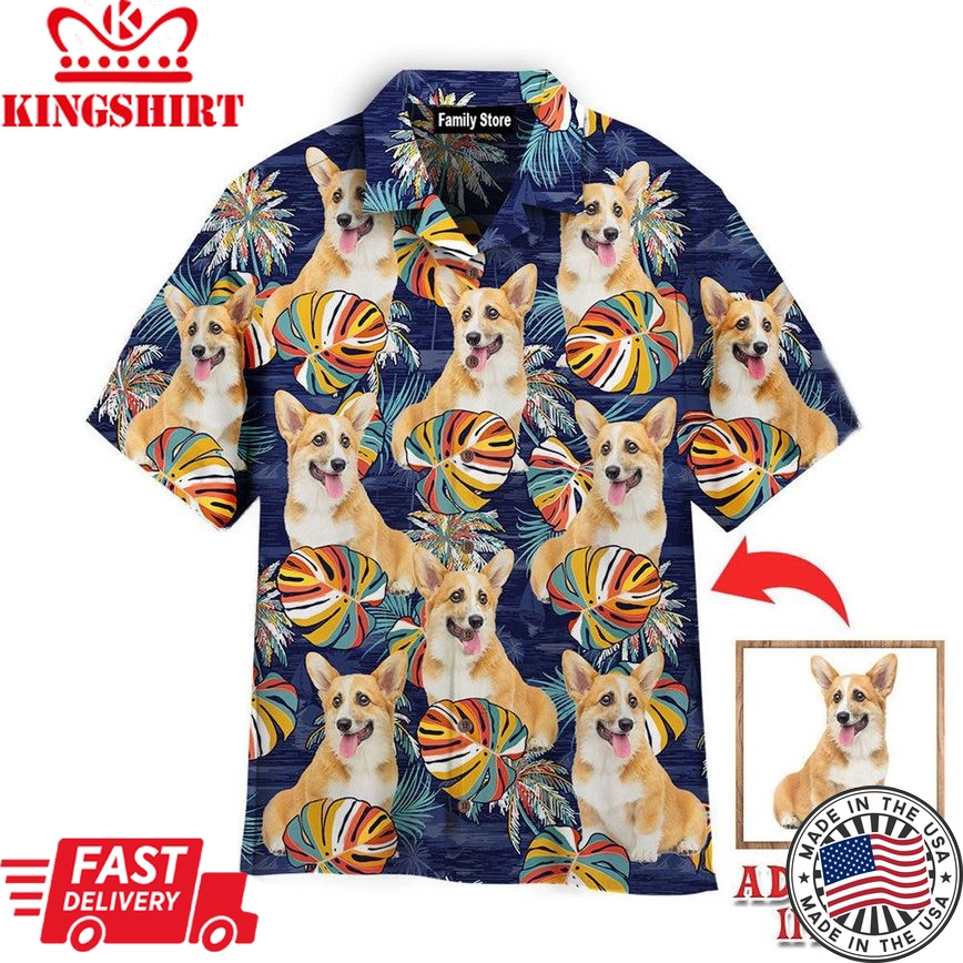 Dog Corgi Puppy Palm Leaves Custom Hawaiian Shirt