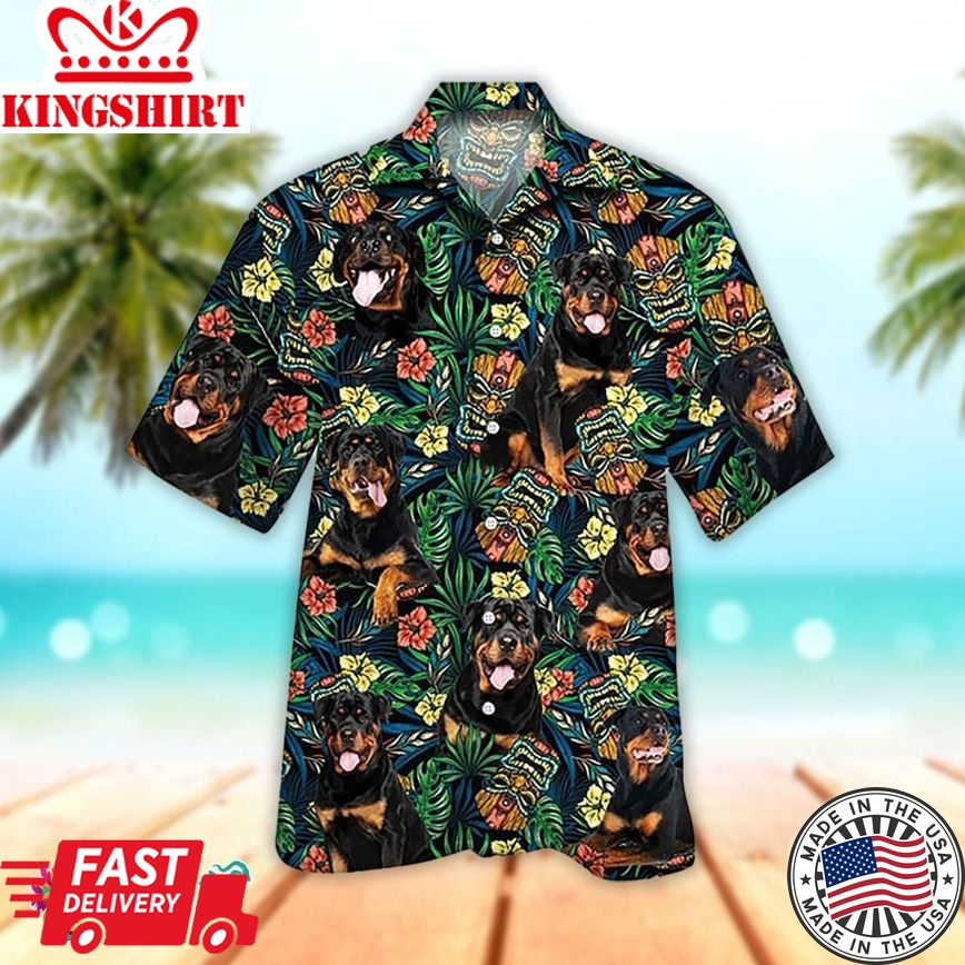 Dog Hawaiian Shirt 3D Tiki Rottweiler Aloha Beach, Aloha Hawaiian Shirts