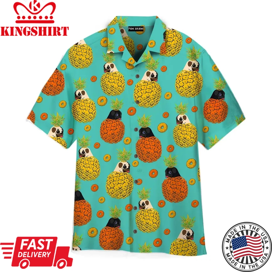 Dog In Juicy Pineapple Print Trendy Hawaiian Shirt For Aloha Shirt