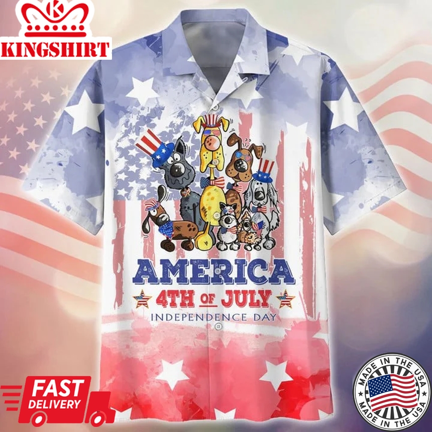 Dog Independence Day 3D Full Printed Trendy Hawaiian Shirt For Men And Woman, Happy 4Th Of Jul Hawaii Shirt, Beach Shirt