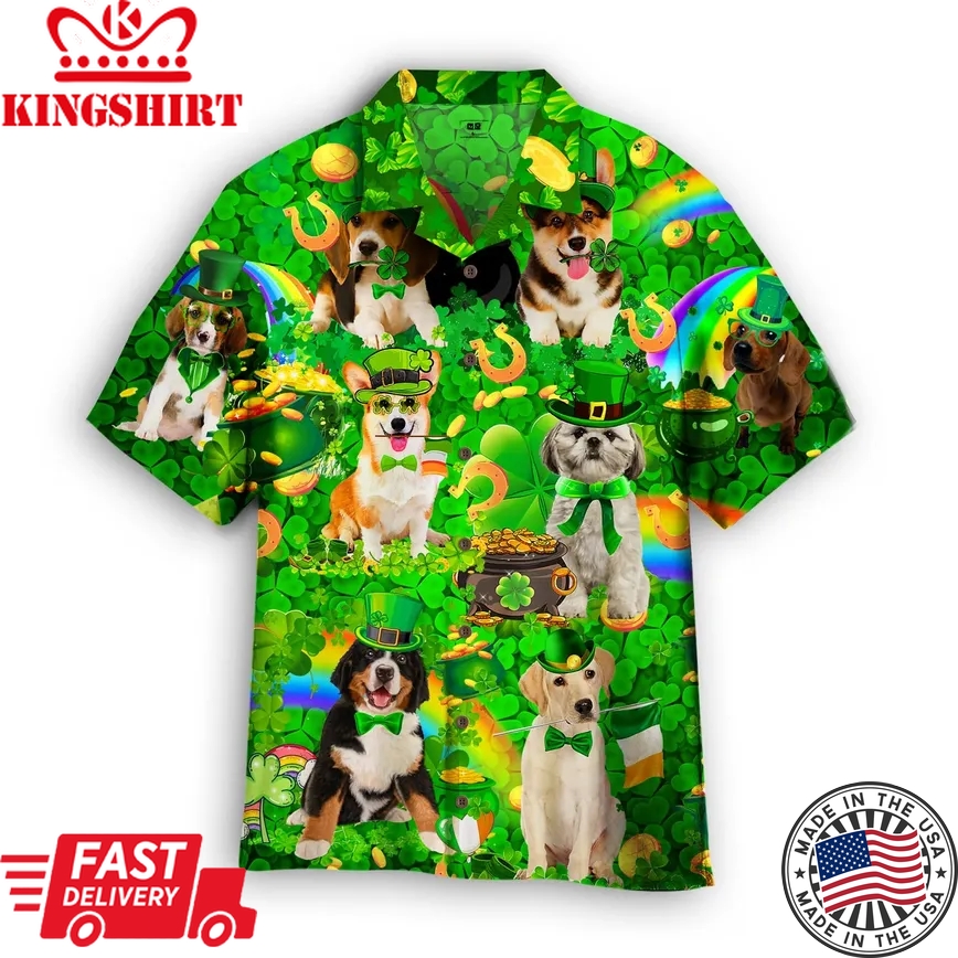 Dog Love Irish Patricks Day Trendy Hawaiian Shirt Aloha Shirt