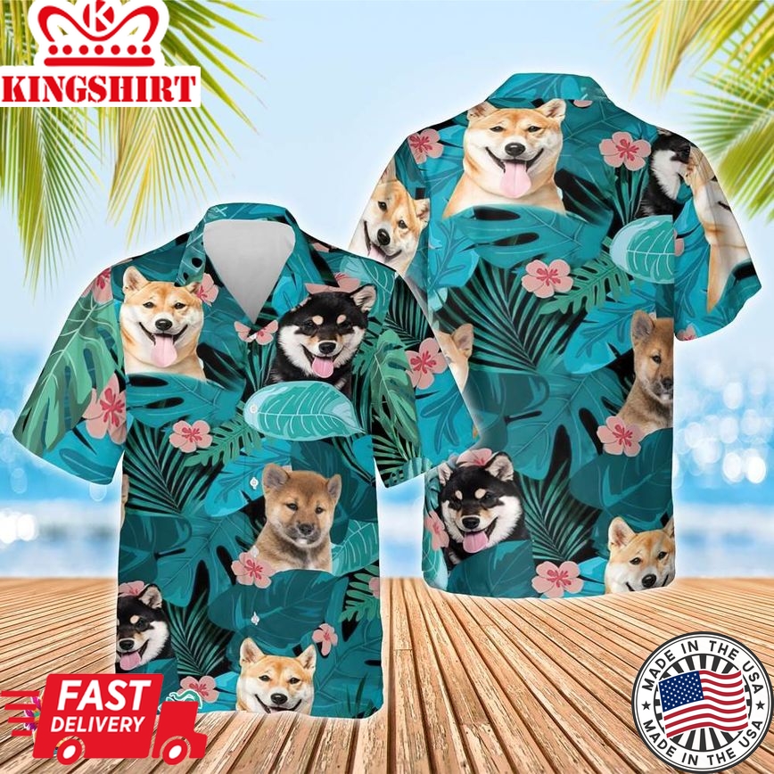 Dog Pattern Big Leaf Hawaiian Aloha Beach Shirt