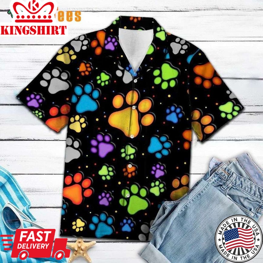 Dog Paw Prints 3D Trendy Hawaiian Shirt, Dog Trendy Hawaiian Shirt Perfect Gifts For Your Loved Ones