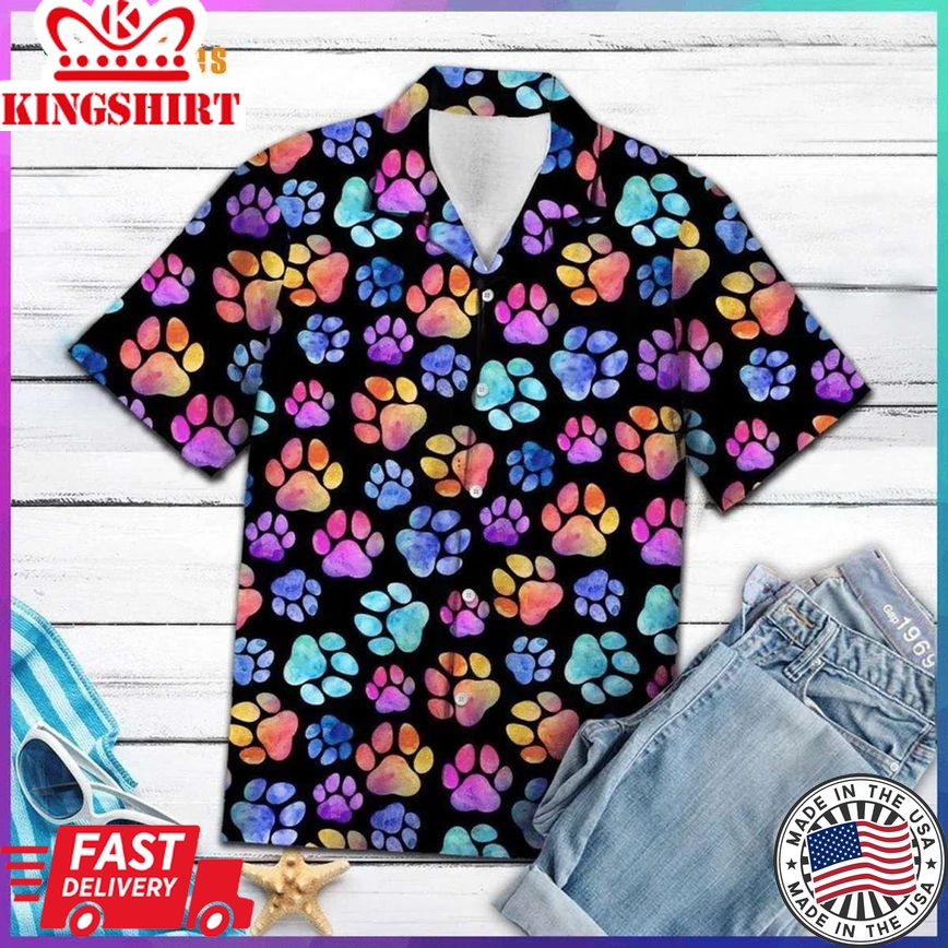 Dog Pawprint Colorful Trendy Hawaiian Shirt, Dog Trendy Hawaiian Shirt Perfect Gifts For Your Loved Ones