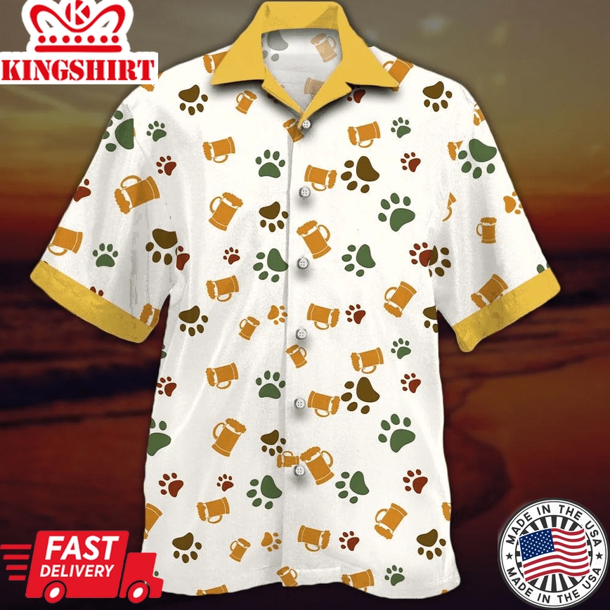 Dog With Beer Trendy Hawaiian Shirt