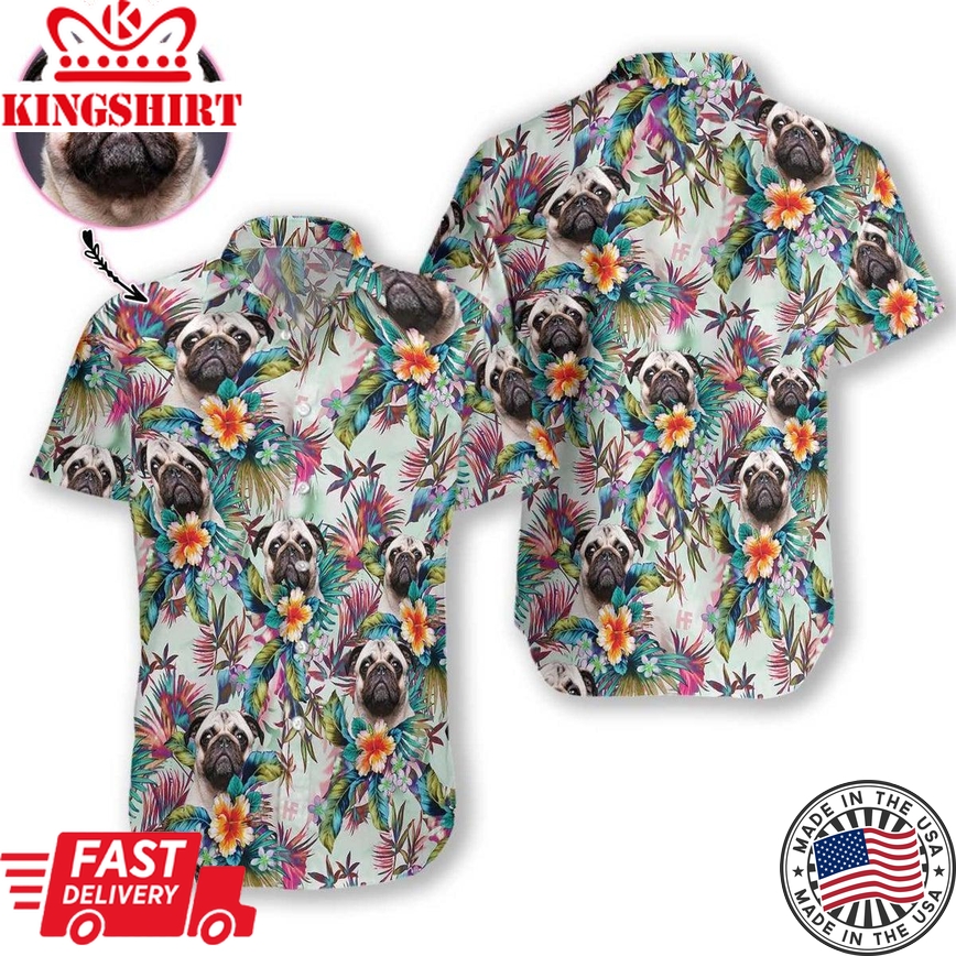 Dog With Tropical Flowers Custom Hawaiian Shirt