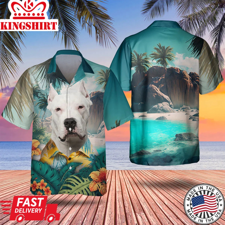 Dogo Argentino 3D Tropical Trendy Hawaiian Shirt, Dog Lover Trendy Hawaiian Shirt, Summer Trendy Hawaiian Shirt For Men And Women