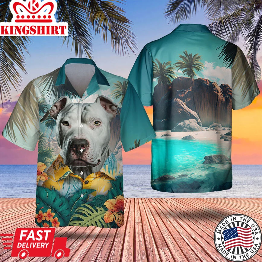 Dogo Argentino 3D Tropical Trendy Hawaiian Shirt, Dog Lover Trendy Hawaiian Shirt, Summer Trendy Hawaiian Shirt For Men And Women