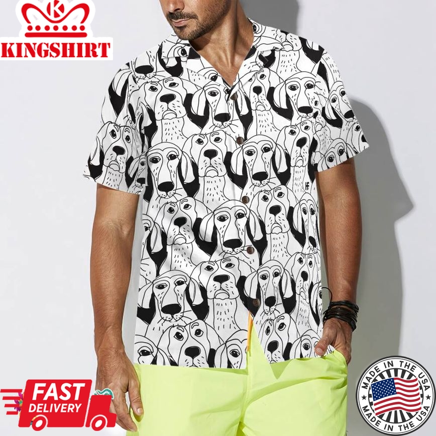 Dogs Emotions Black And White Seamless Hawaiian Shirt