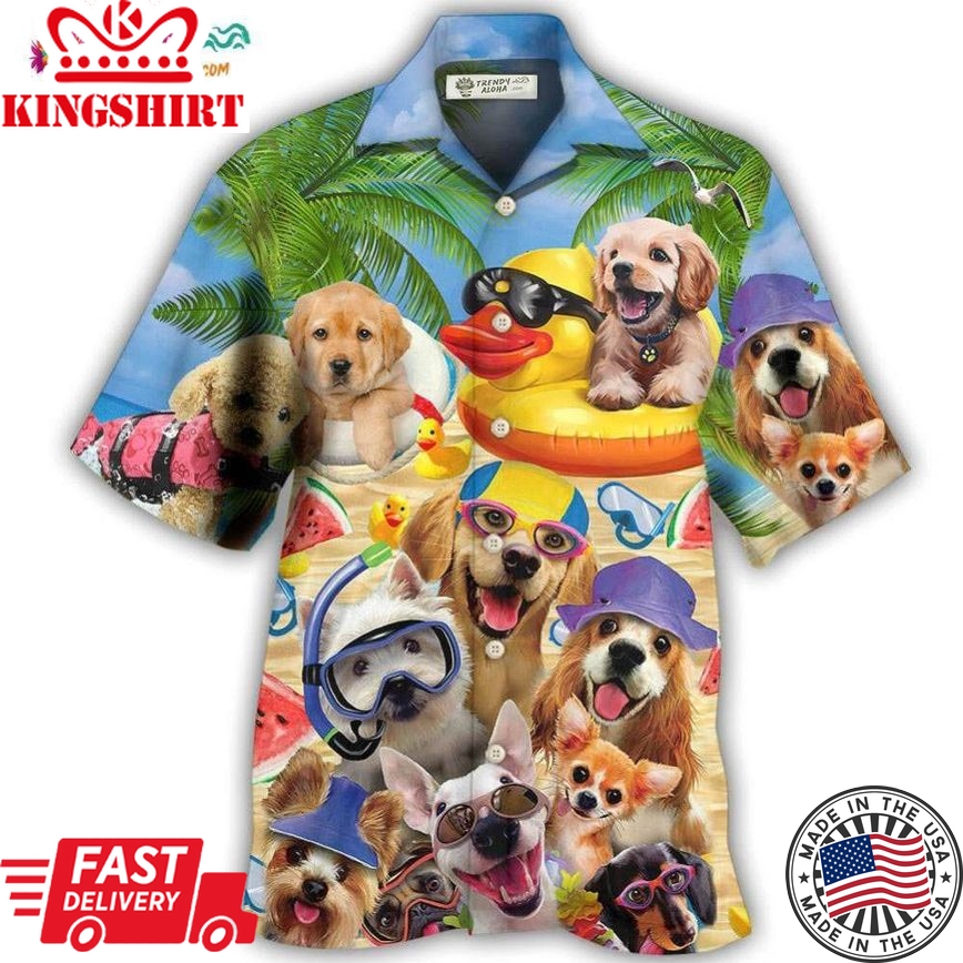 Dogs Funny Summer Of Happy Puppies Hawaiian Shirt