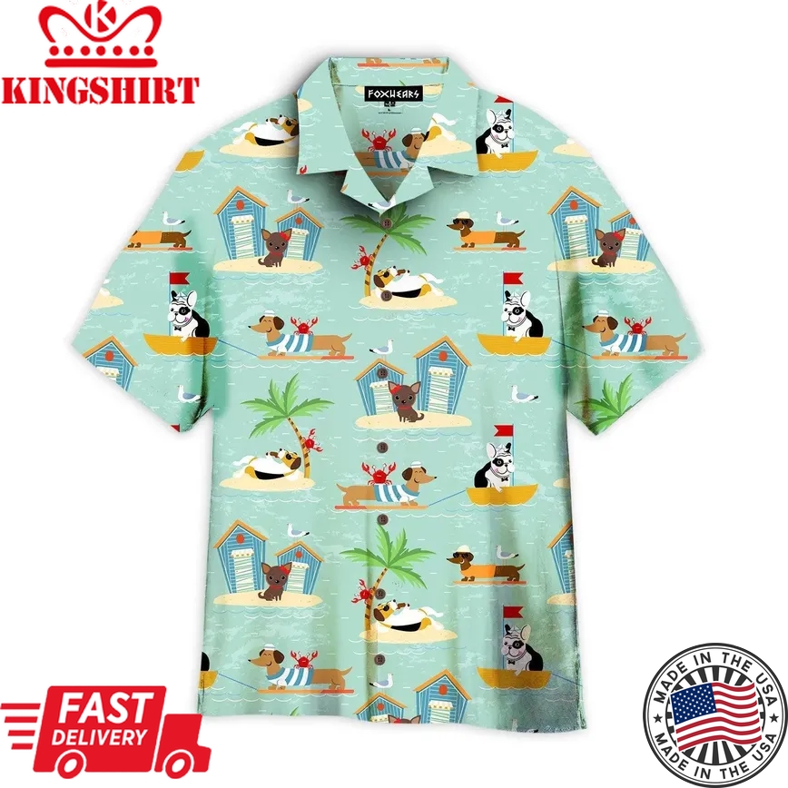 Dogs On Vacations Trendy Hawaiian Shirt