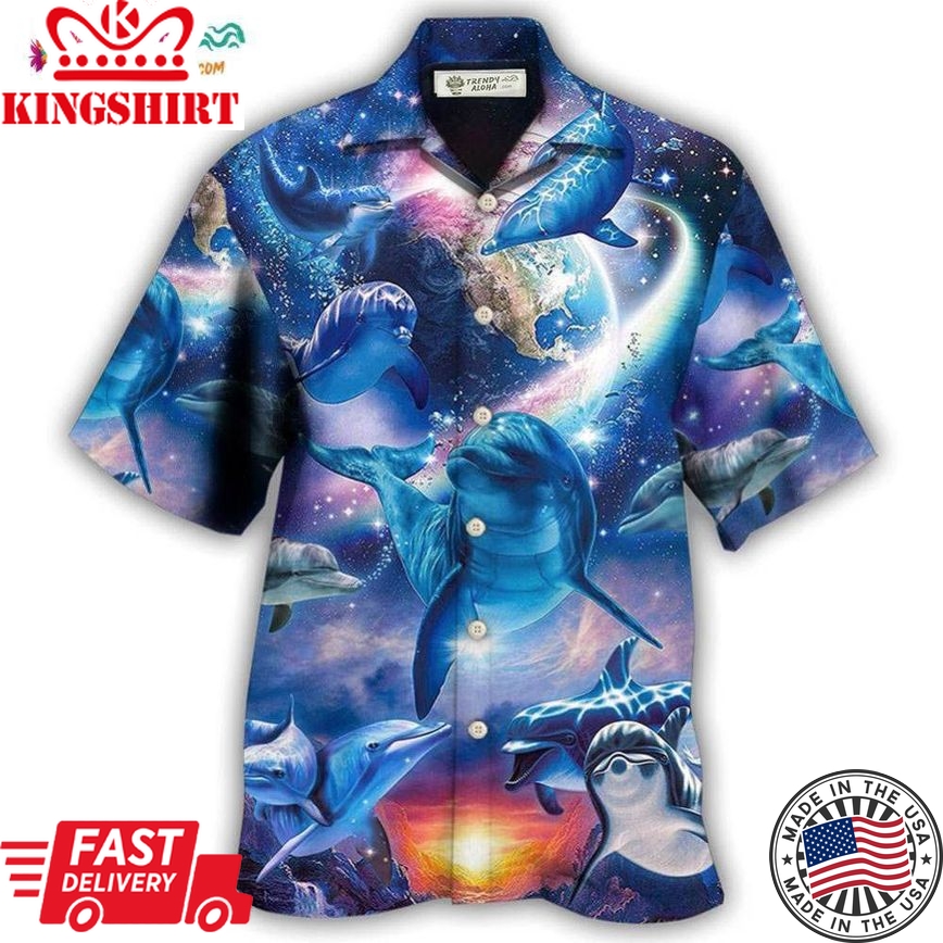 Dolphin Galaxy Blue Glow Style Hawaiian Shirt