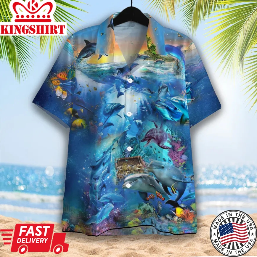 Dolphin In The Ocean Trendy Hawaiian Shirt Aloha Shirt