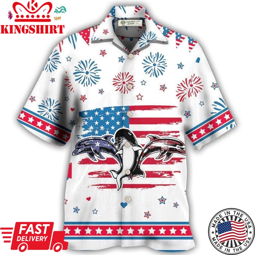 Dolphin Independence Day Funny Dolphin Hawaiian Shirt