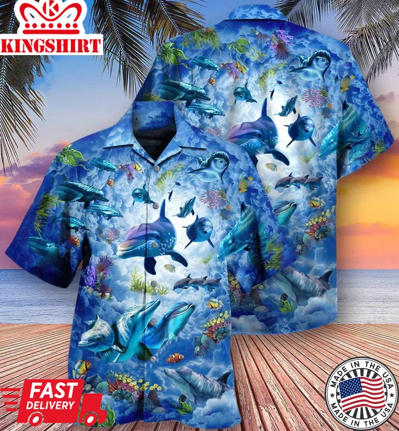 Dolphin Into The Sky Colorful Coral Trendy Hawaiian Shirt 3D Summer Gifts