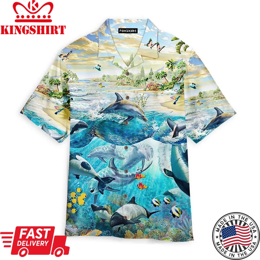 Dolphin Paradise Trendy Hawaiian Shirt Aloha Shirt