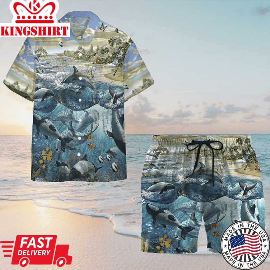 Dolphin Paradise Trendy Hawaiian Shirt Set Unisex