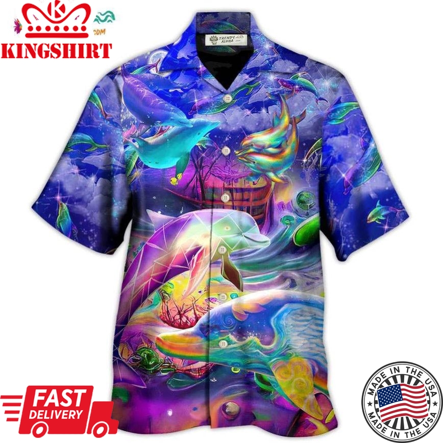 Dolphin Rainbow Jumping Into New World Hawaiian Shirt