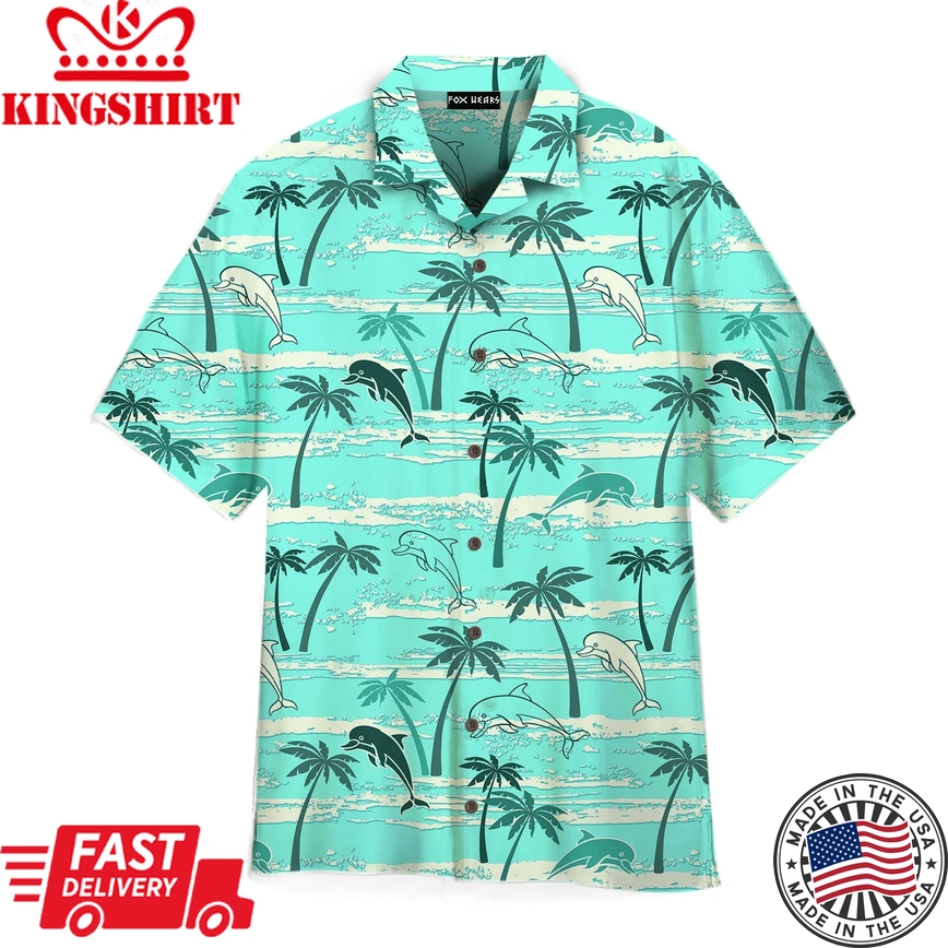 Dolphins Palm Trees Summer Trendy Hawaiian Shirt Aloha Shirt