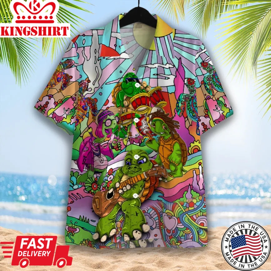 Don't Worry Be Hippies Turtle Music Band Trendy Hawaiian Shirt Aloha Shirt