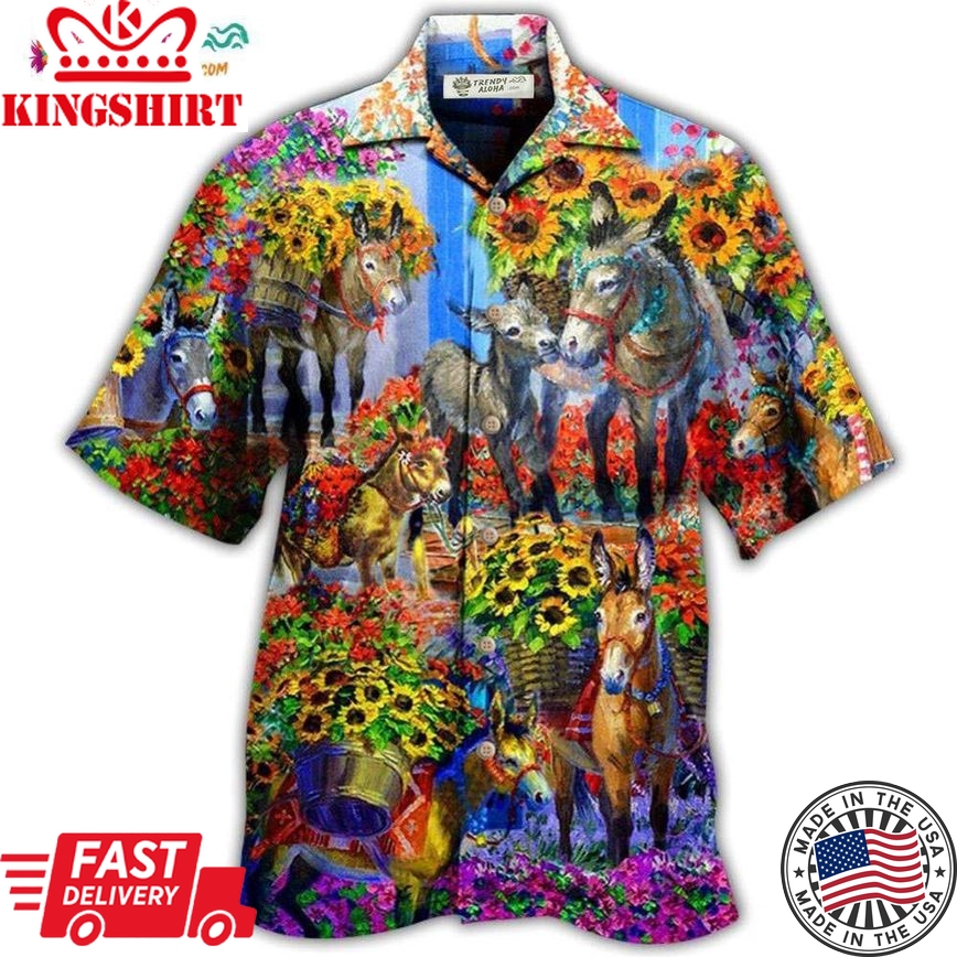 Donkey In The Spring With Sunflower Hawaiian Shirt