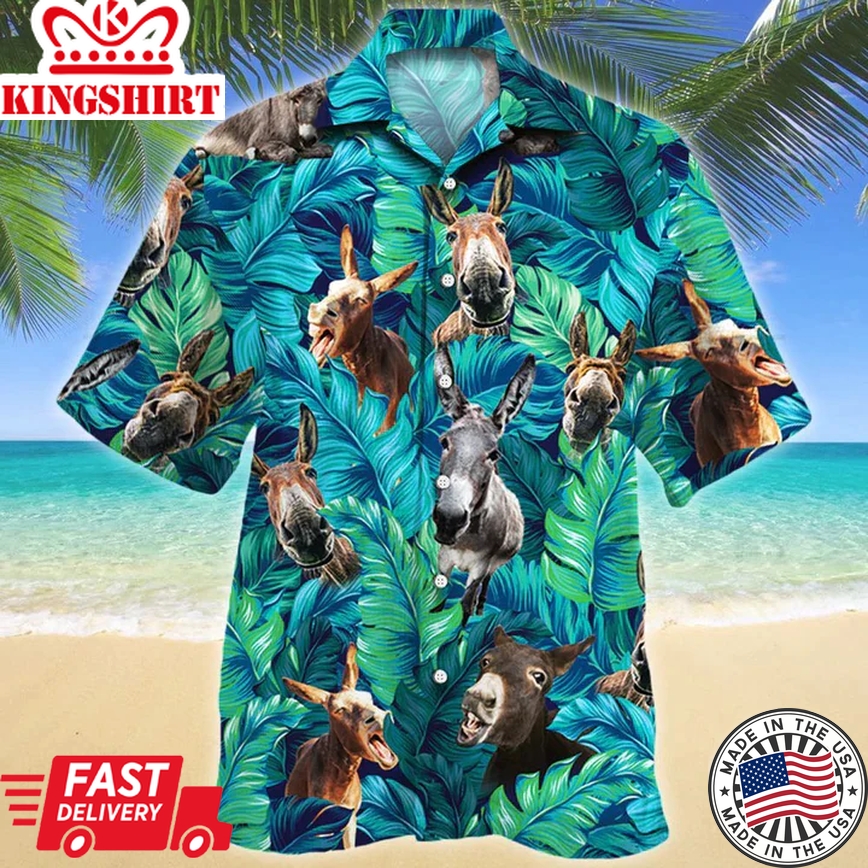 Donkey Lovers Trendy Hawaiian Shirt, Tropical Donkey Men Trendy Hawaiian Shirts - Casual Button Down Short Sleeve Shirt