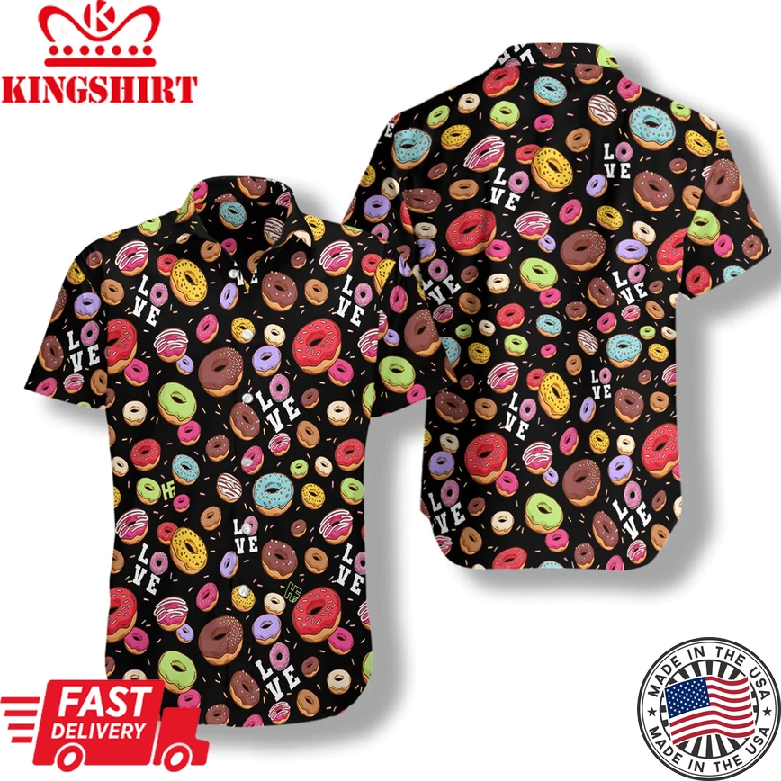 Donut Black Trendy Hawaiian Shirt, Colorful Summer Aloha Shirt For Men Women