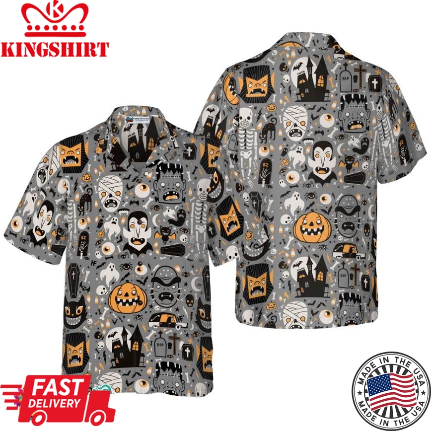 Doodle Pattern Happy Halloween Hawaiian Shirt