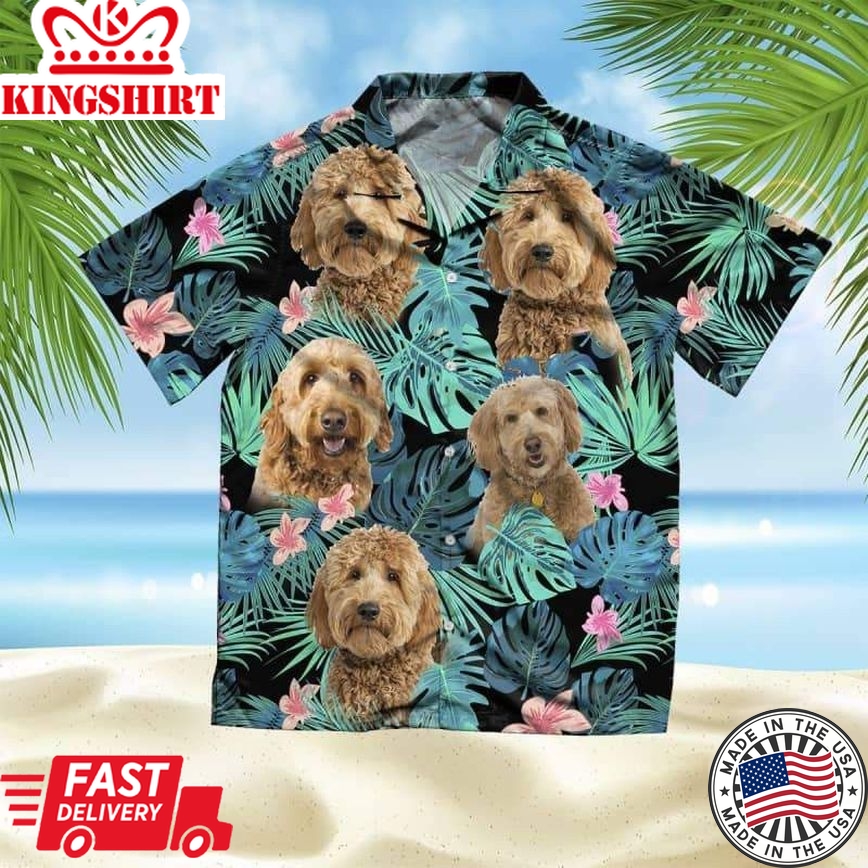 Doodle Trendy Hawaiian Shirt, Dog Summer Leaves Trendy Hawaiian Shirt, Unisex Print Aloha Short Sleeve Casual Shirt Summer Gifts