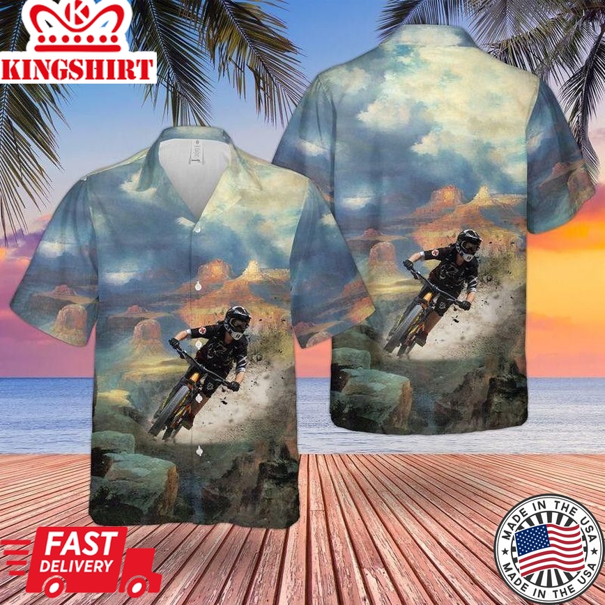 Downhill Mountain Biking Trendy Hawaiian Shirt For