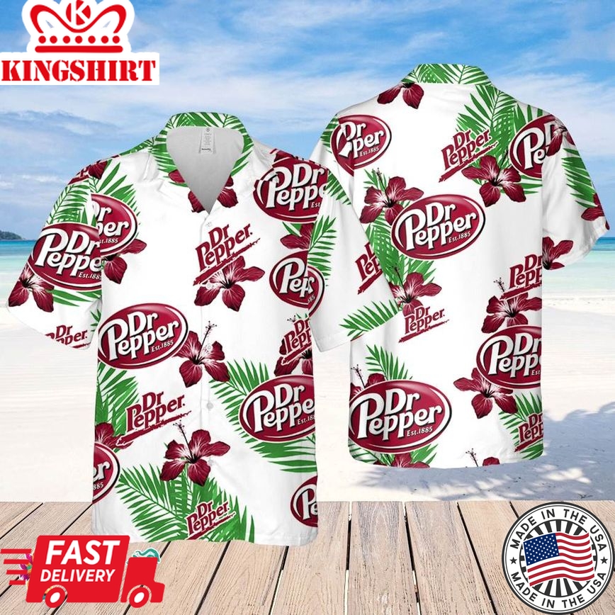 Dr.Pepper Hawaiian Hibiscus Flower Pattern,Tropical Beach Shirt, Hawaiian Flower Shirt, Hawaiian Beer Shirt