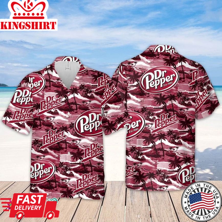 Dr.Pepper Hawaiian Sea Island Pattern Hawaiian Shirt, Summer Beer Hawaiian Shirt