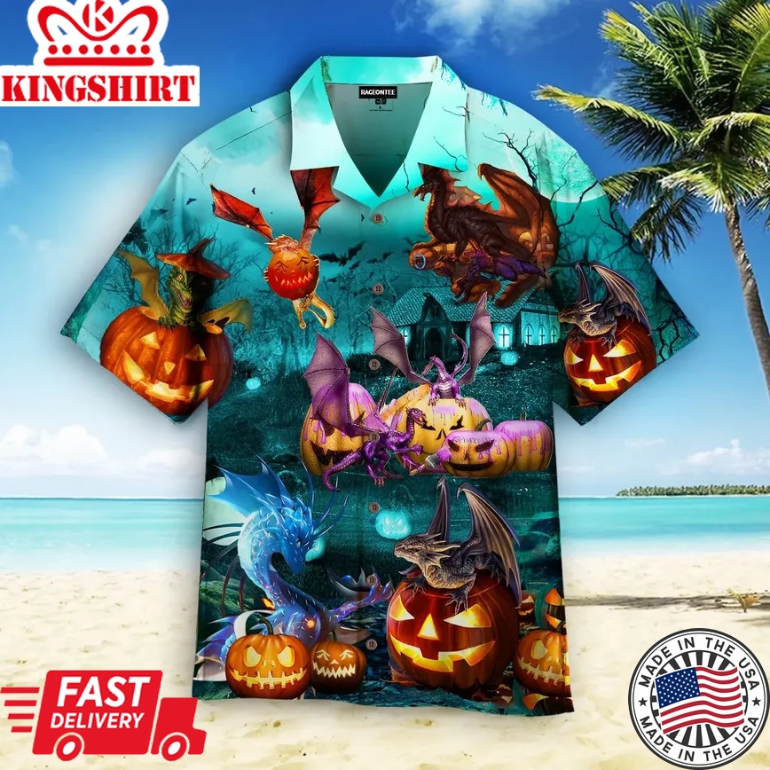 Dragon Are Playing On Halloween Day Trendy Hawaiian Shirt Aloha Shirt