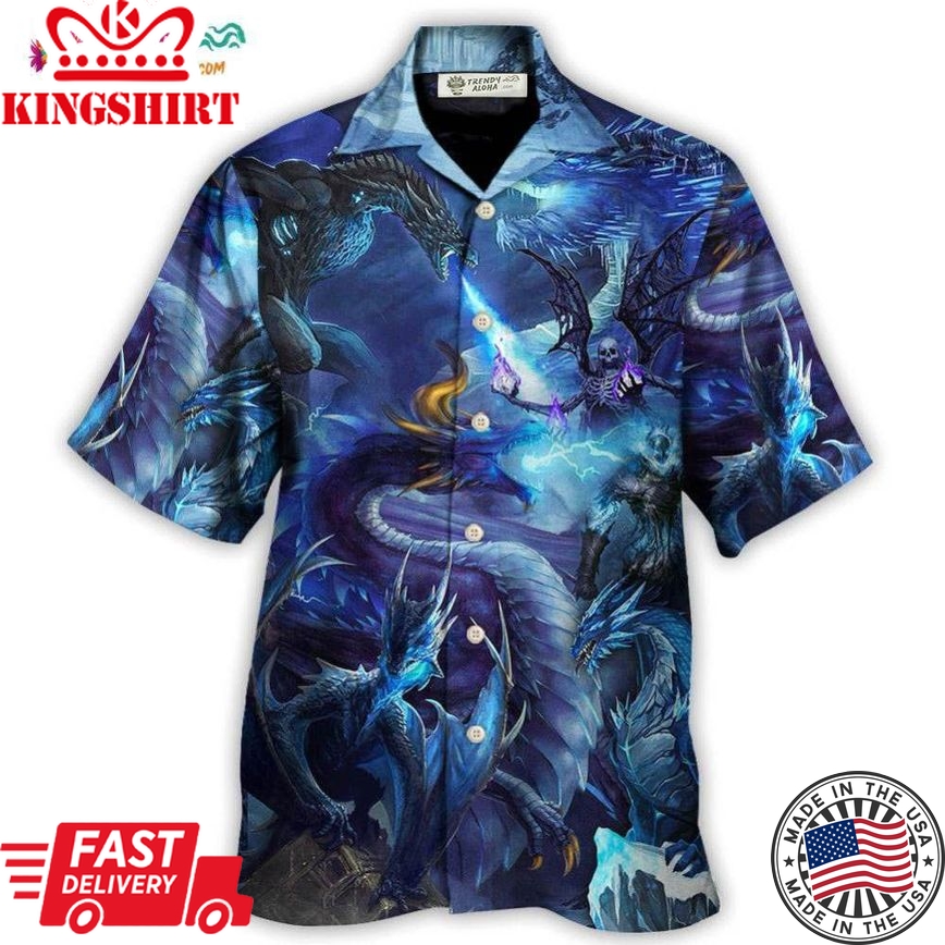 Dragon Blue Skull Fire Lightning Art Style Hawaiian Shirt