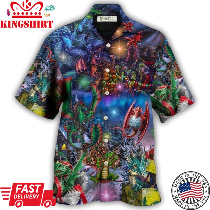 Dragon Christmas Light Art Style Hawaiian Shirt