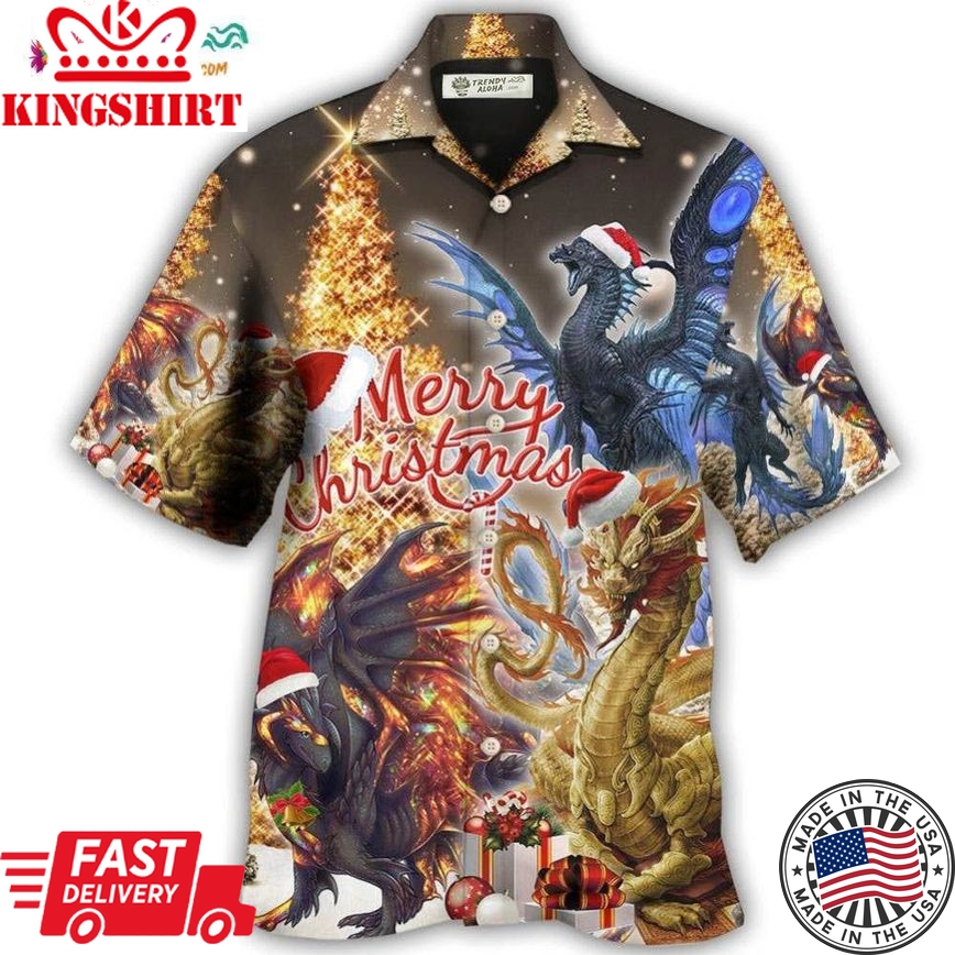 Dragon Gold Merry Christmas Amazing Hawaiian Shirt