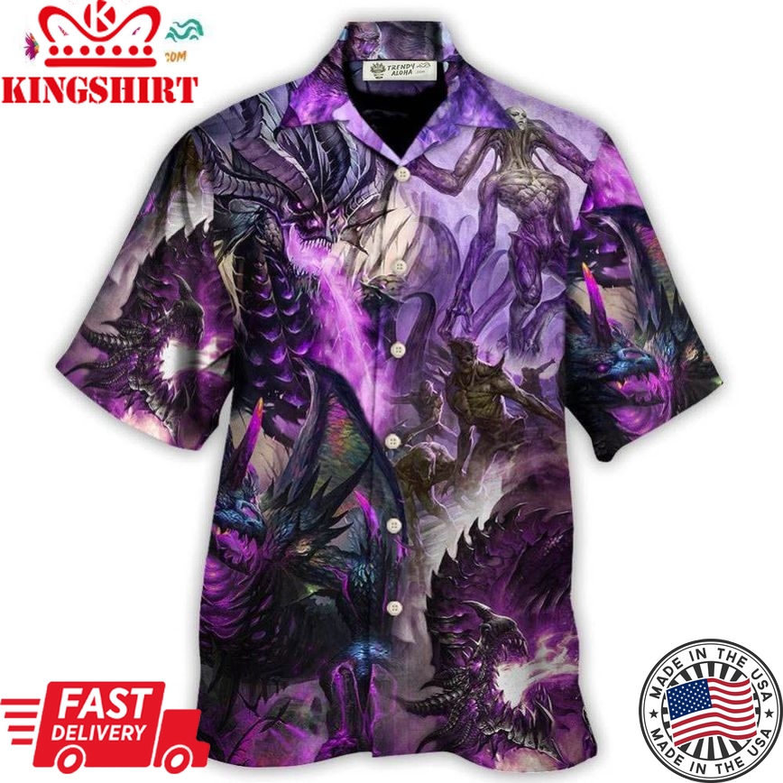 Dragon Purple Skull Monster Lightning Fight Art Style Hawaiian Shirt