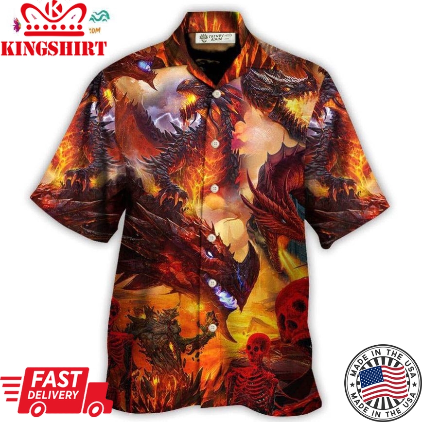 Dragon Red Skull Fire Art Style Hawaiian Shirt