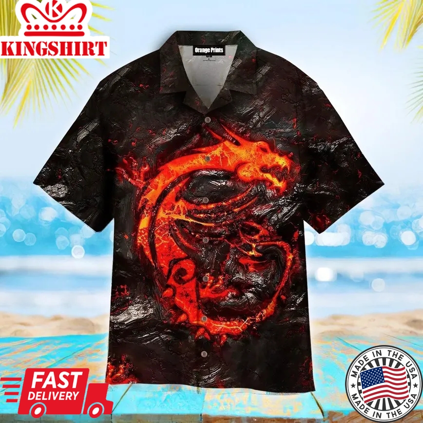 Dragon Red Trendy Hawaiian Shirt For