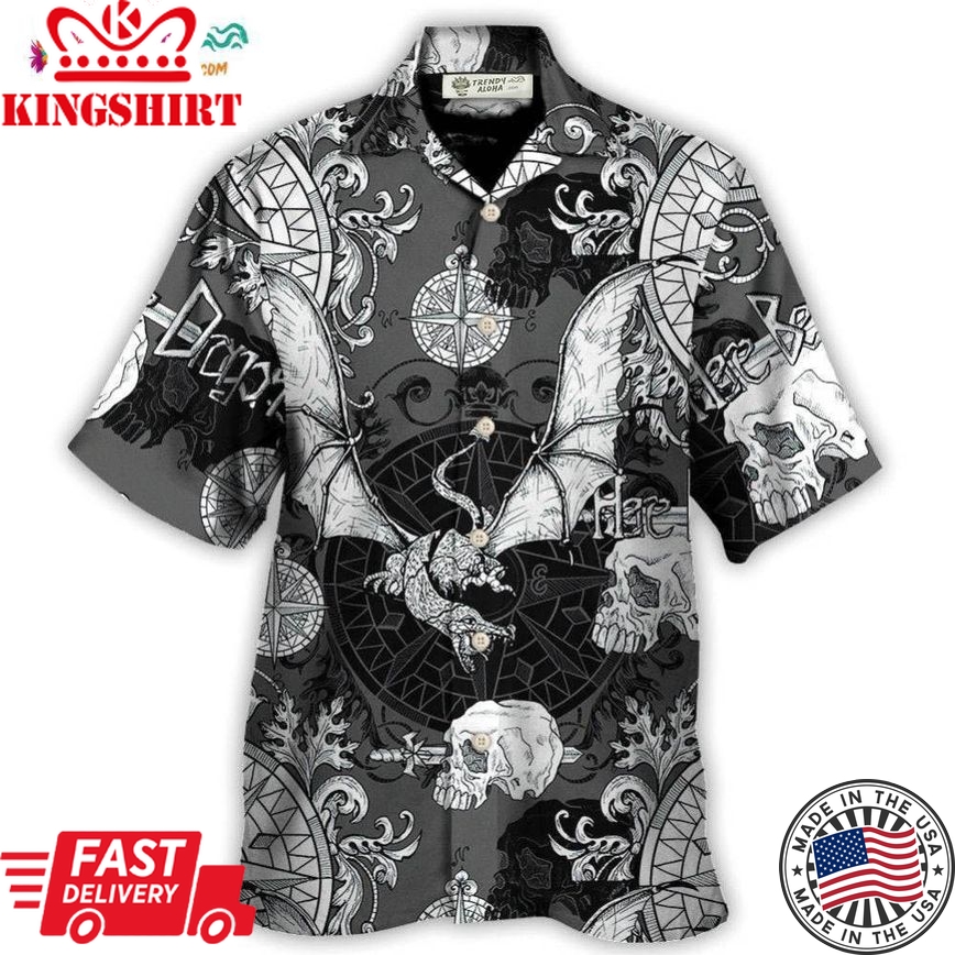 Dragon Snorting Fire Gothic Nautical Compass And Baroque Hawaiian Shirt