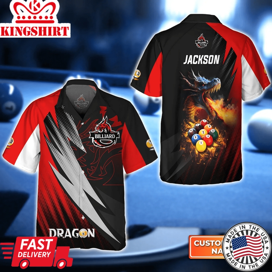 Dragon Team Billiard Pool 9 Ball On Fire 3D Trendy Hawaiian Shirt, Billiard Team Shirt, Billiard Shirt For Men And Women