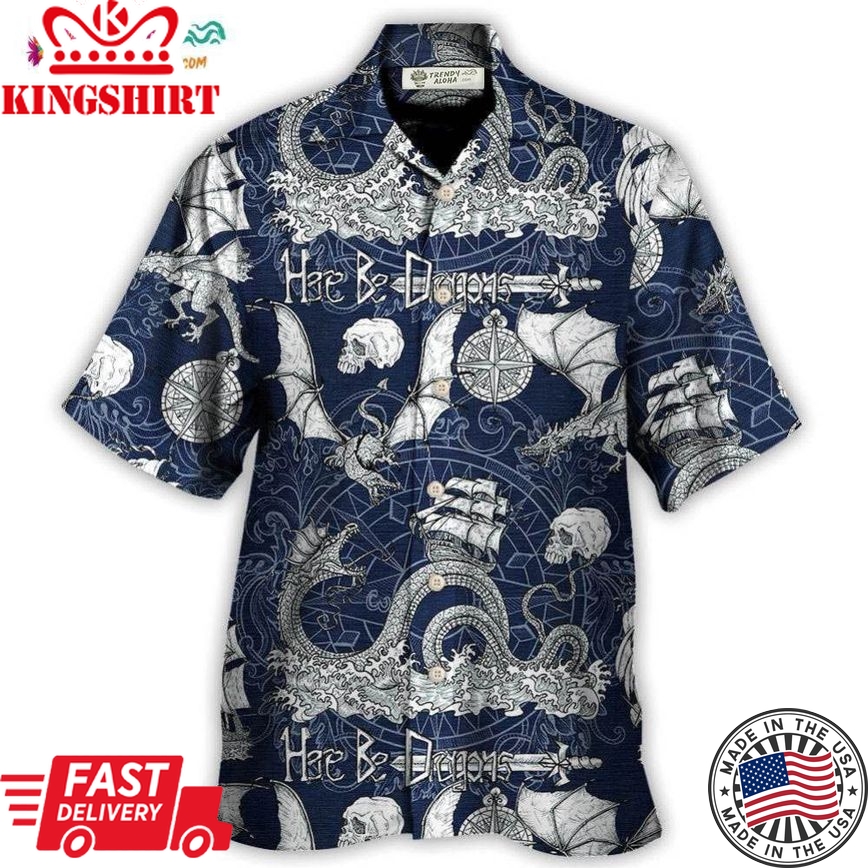 Dragon With Skull Old Ship Sea Life Hawaiian Shirt