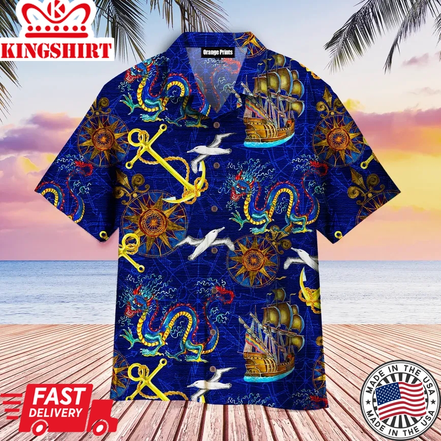 Dragons Pirates Pattern Trendy Hawaiian Shirt For Aloha Shirt